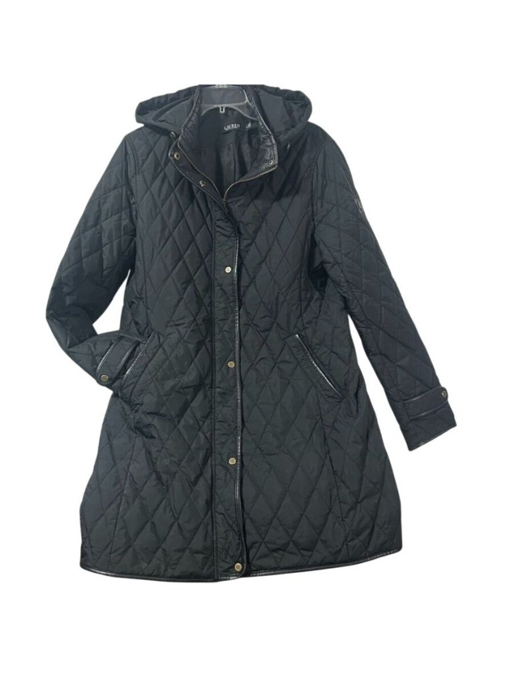Lauren Ralph Lauren Womens Black Quilted Hooded Coat Zip Size Large - RN 41381